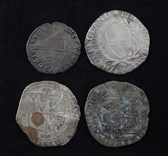 Four Tudor to Commonwealth period silver coins-